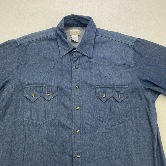 Express Rider Shirt Mens Western Blue Denim Short Sleeve Vintage - Picture 3 of 13